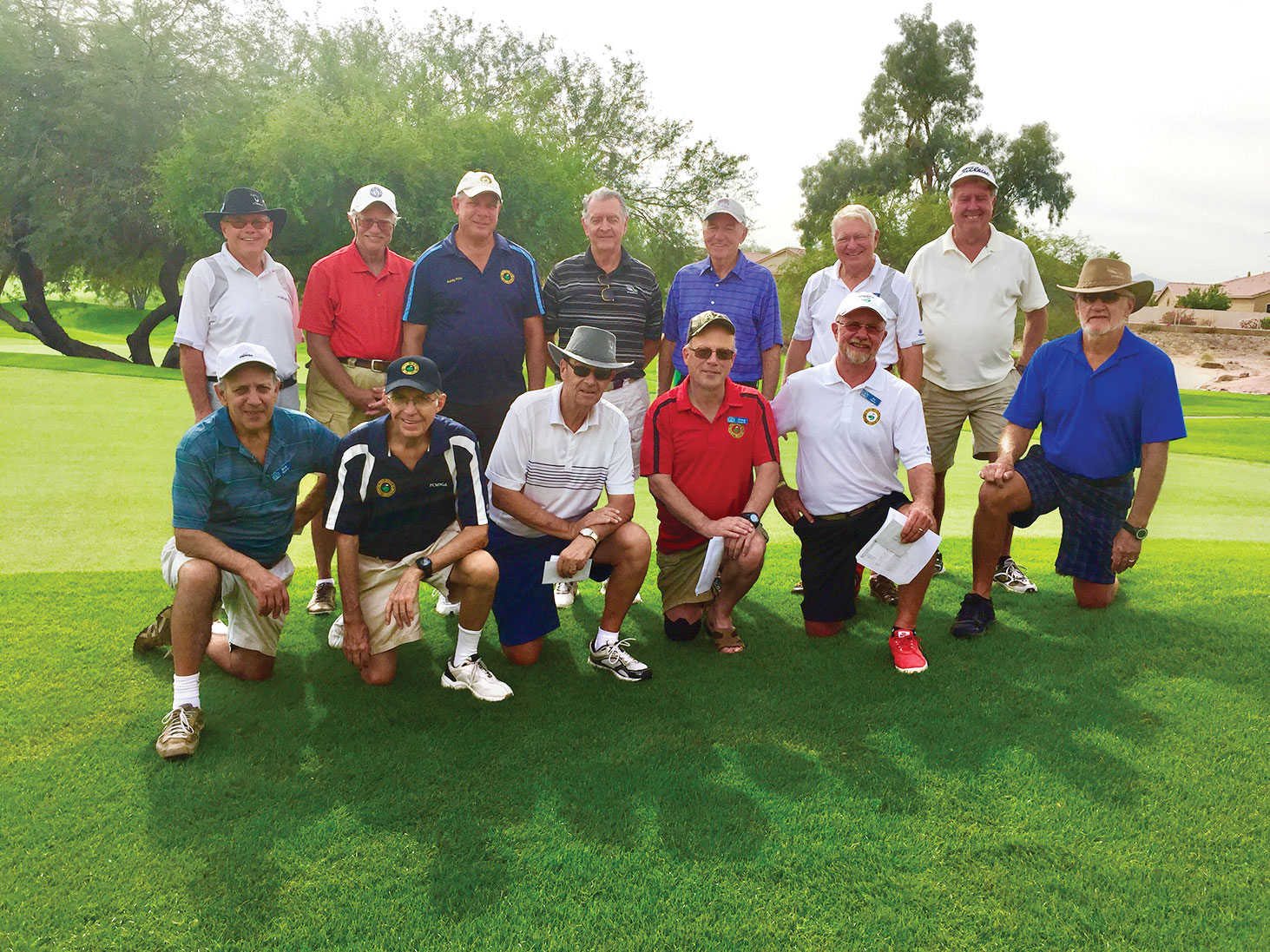 All Winners – PCM9GA Coyote Lakes Tournament, row one, left to right: Bob Spano, Ed Force, Don Burrows, Greg Edwards, Jay Ward, Connie Neeley; row two: Ted McGovern, Clay Troxell, Randy Prinz, Randy James, Pete Pederson, Gary Lord, Paul Parker