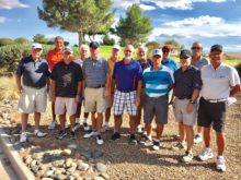 All Winners – PCM9GA Coyote Lakes Tournament, back row, left to right: Bob Spano, Ed Force, Don Burrows, Greg Edwards, Jay Ward, Connie Neeley; front row: Ted McGovern, Clay Troxell, Randy Prinz, Randy James, Pete Pederson, Gary Lord, Paul Parker