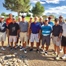 All Winners – PCM9GA Coyote Lakes Tournament, back row, left to right: Bob Spano, Ed Force, Don Burrows, Greg Edwards, Jay Ward, Connie Neeley; front row: Ted McGovern, Clay Troxell, Randy Prinz, Randy James, Pete Pederson, Gary Lord, Paul Parker