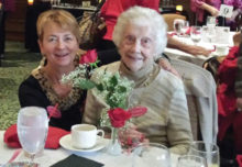 Ada Bundschuh being honored by the GoodTime Gals for a very special December birthday. LuJean Anderson presented Ada with a rose at our Christmas/Holiday Luncheon on December 7, 2016.