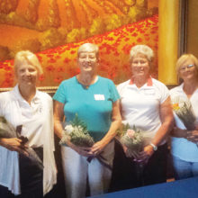 Left to right: Newly elected officers for 2017-2018 for Central Arizona Golf District - Treasurer Carole Weiler (Coyote Lakes), Secretary Linda Laning (Kokopelli), Vice President Judi Sloan (Sun Lakes Oakwood) and Appointed Membership Chair Donnie Meyers (PebbleCreek)