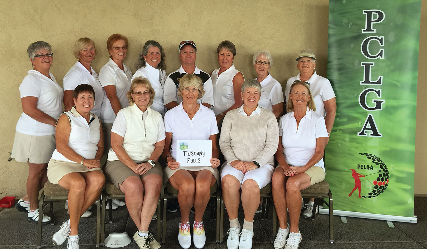 Tuscany Falls Team, back row, left to right: Jean Ostroga, Donnie Meyers, Chris Cook, Ellen Enright, Dave Vader, Sue Abercrombie, Barb Chilton, Suzan Simons; front row: Ellen Stergulz, Kathleen Carney, Claudia Tiger, Sue Harrison, Linda Thompson