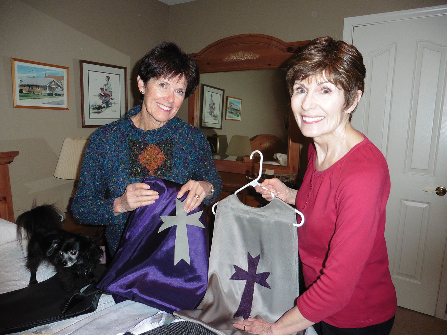Lynne Carlyle and JoAnn Smyth are creating some of the knights’ costumes for Spamalot.