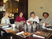 Chapter P Executive Board hard at work planning a chapter meeting. Right to left are Cathi Hollis, vice president; Laurie Overson, secretary; Claudia Clarkson, president and Becky Gardner, treasurer.