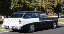 Beautiful 1956 Chevrolet Bel Air Nomad Wagon owned by Nick Nickels, member of the PebbleCreek Car Club. Nick enjoys showing his charcoal metallic and off-white Nomad at shows. This is a real head turner with its 350 Chevrolet engine and 350 automatic transmission.