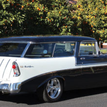 Beautiful 1956 Chevrolet Bel Air Nomad Wagon owned by Nick Nickels, member of the PebbleCreek Car Club. Nick enjoys showing his charcoal metallic and off-white Nomad at shows. This is a real head turner with its 350 Chevrolet engine and 350 automatic transmission.