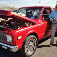 PebbleCreek Car Club member Dave Byerley was presented a trophy for Best of Show for trucks 1967 - 1980 at the Veterans Tribute Car Show February 25 at Westgate Entertainment District. Dave’s 1972 Chevy long bed pick-up is blaze red crystal pearl with purple flames.