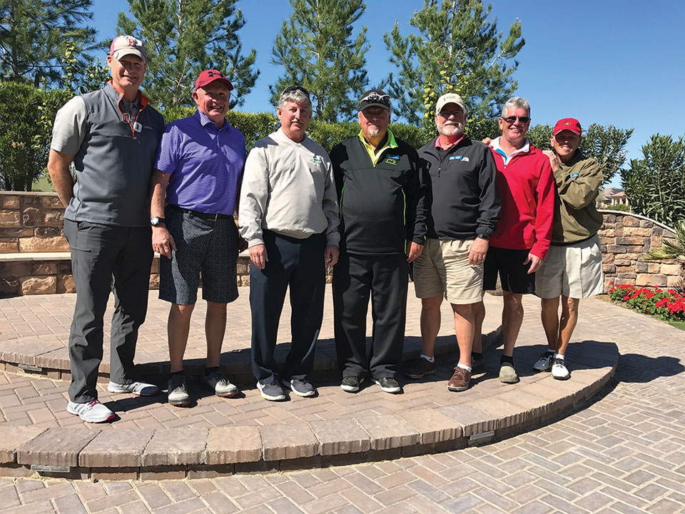 First Place and Closest to Pin Winners – PCM9GA Member Guest Tournament, left to right: Mike Perkins, Mike Nadon, Don Shaver, Ray Clements, Steve Shaver, Grant McNeil, Bob Schrader