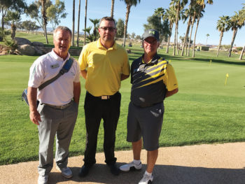 PCM9GA eleventh annual Club Championship Tournament contributors, left to right: PebbleCreek Golf Pros Dave Vader and Ronnie Decker and President Monte Page; not in photo, PebbleCreek Golf Director Jason Whitehill