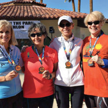 Litchfield Sprint in the Park Triathlon - April 2017, left to right: Susanne Vander Heyden, Gilda Poitras, Cheryl Brodbeck, Mary Simmons