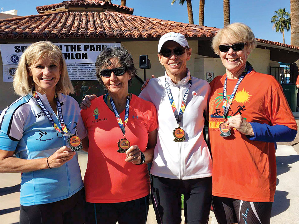 Litchfield Sprint in the Park Triathlon - April 2017, left to right: Susanne Vander Heyden, Gilda Poitras, Cheryl Brodbeck, Mary Simmons