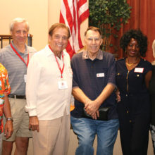 Left to right: Wayne Moore, Paul Rubsam, Mike Siegel, speaker, Jon Schofield, treasurer, Jeri Cabrera, Bari Cavallo, vice president and Linda Migliore, president