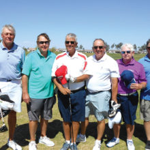 Flight A Group Winners, left to right: Larry Dick and Tom Spraggins, Bob Millikan and Kermit Reich and Bill Schaffer and Mark Schaffer