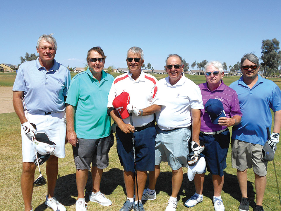 Flight A Group Winners, left to right: Larry Dick and Tom Spraggins, Bob Millikan and Kermit Reich and Bill Schaffer and Mark Schaffer