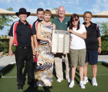 Winners of the Winter Night League Grand Championship team, Just Winter, left to right: Lloyd Smith, Alex Potapoff, Amy Potapoff, Mike Coombs, Cheryl Squillace and Richard Squillace