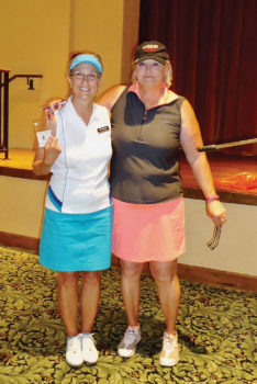 PCL9GA President Lynn Bishop-Pidcock with Club Champion and Low Net Winner Char Morrow