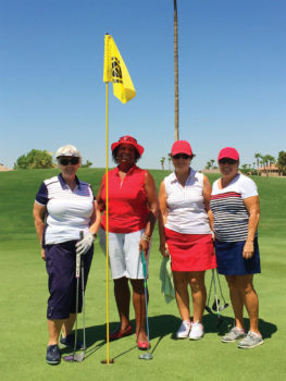 Left to right: Barbara Chilton (low overall net), Carolyn Suttles, Char Held, Ellen Stergulz (low net flight two)
