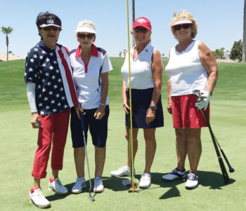 Left to right: Mary Rollins, Ginny Schultz, Tess Braden (tied for low net flight 3), Jeannine Mayone
