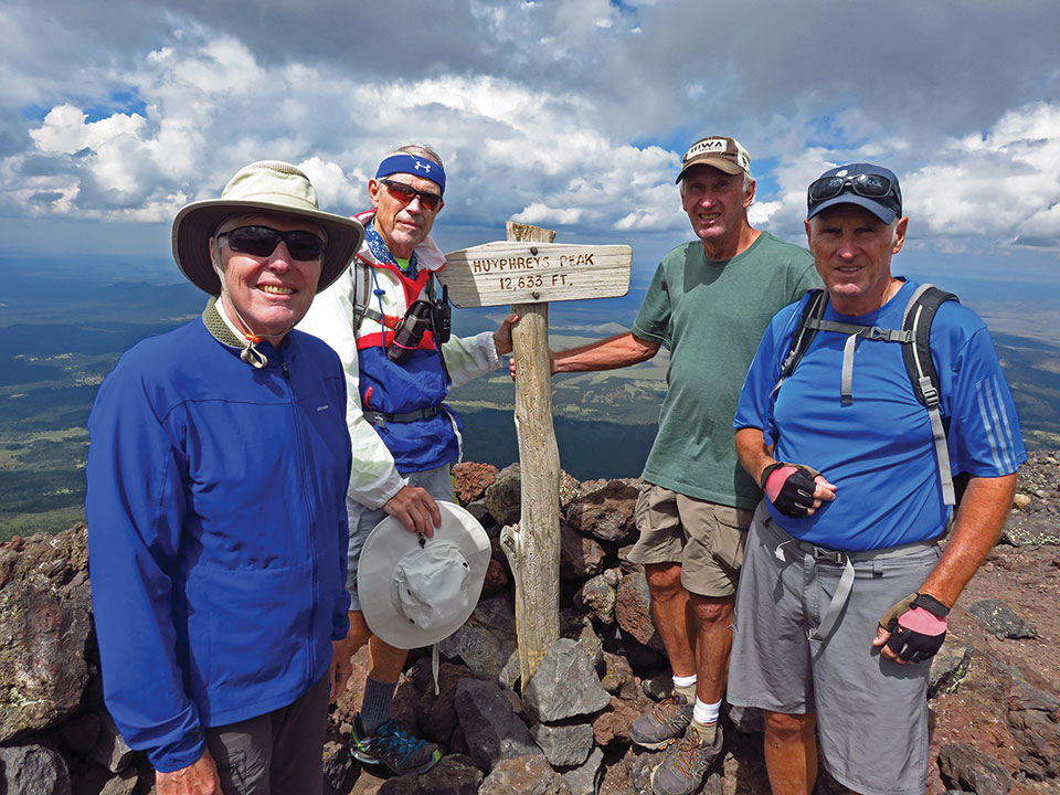 Left to right: Dana Thomas, Lynn Warren, Clare Bangs and Ed Bobigian catch their breath on the 12,633 foot summit of Humphrey’s Peak.