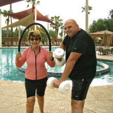 Sue White and Jason Chernosky are the Water Fitness Instructors at the Tuscany Falls Pool. The class is offered five days a week. Effective November 1, the class will start at 8:00 a.m. and be held indoors.