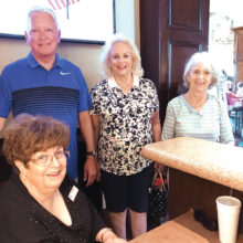 Members of the PebbleCreek Bocce Association Board of Directors gather at the kiosk at Eagle’s Nest on September 6, the final day of Fall Season registration. Left to right are Treasurer Mollie McErlean, Vice President Bob Labenz, President Cheryl Kasselmann and Secretary Gail Davidson. Not pictured are Statistician Carol Gwilt and Publicity Director Pat Milich.