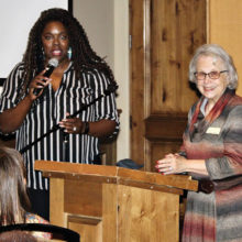 January Sunday Series director Mary Gangl (right) and Gospel singer Candace Chavez.