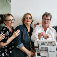 Exciting times for PC Quilters, Marlene Kuskie, Liz Gray, Chris Booth, Jean Fry and JoAnn Stansell as she received her prize.