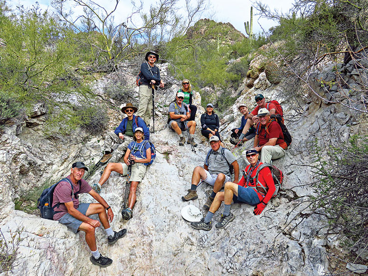 The intrepid hikers included (left to right) lower group: Clare, Jan, Ron and Lynn; Upper group: Pete, Wayne, Dave, Cherly, Pat, Cory, George and Joe.