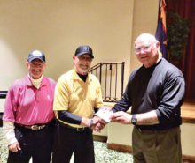 Dave Burkhalter (center) receiving award from Ed Stadjuhar (right) and Howie Tiger.