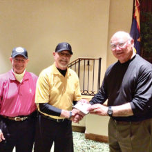 Dave Burkhalter (center) receiving award from Ed Stadjuhar (right) and Howie Tiger.