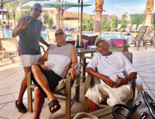 Left to right: John Bell, Steve Baker and Robert Gywn enjoy the action at the splash party.