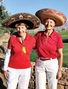 Co-captains Sue White and Judi Floyd plan the Red Hot Sombrero Frolic.