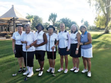 From left to right: Sue Harrison, Louise Levanti, Carolyn Suttles, Carole Escajeda, Linda Thompson, Carol Sanders and Judy Newell.