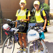 Sisters Jo (JoAnne) Terry and Jude (Judy) Tarkowski get ready to ride.