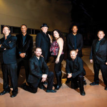 Rhythm Edition variety dance and show band. Top (left to right): Mark Smith, Duane McClendon, Dennis Fike, Gloria Roblez, Charles Newton, and Ray Delgadillo. Bottom: Ruzo Vallalba and Mike Dominguez.
