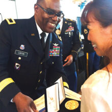 The Congressional Gold Medals were presented by Brigadier General Bruce C. R. Linton.