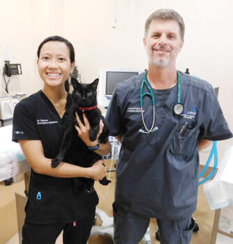 Dr. Nguyen holding Nott with Dr. Franko.