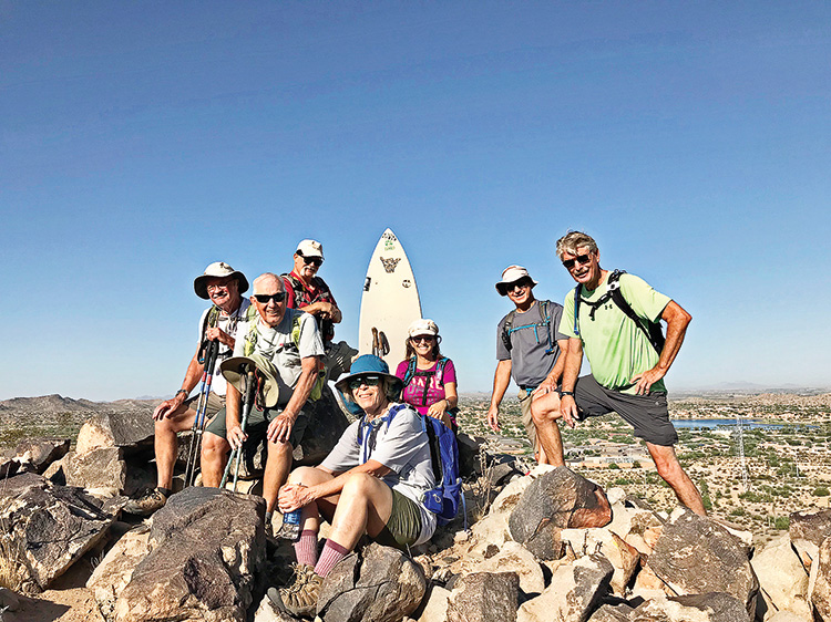 Hikers on this hike included (left-right): Jim Gillespie, Dennis Zigmunt, Dave Schuldt, Barbara Kripps, Linda Vaughn, Wayne Wills, and Randy Hellman. Photo by Kay Thomas.