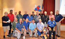 Speakers at the 2020 Election Kick-Off Brunch included PC Dem Club Officers (left to right rear): John Moore, Treasurer; Chuck Veltri, Vice President; and Bob Conley, President. Shown also are Terry Goddard Gunn, Chair of AZ Democratic Legislative District 13 and Michael Muscato, keynote speaker and Democratic Candidate for U.S. Congress, CD-8.