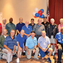 Speakers at the 2020 Election Kick-Off Brunch included PC Dem Club Officers (left to right rear): John Moore, Treasurer; Chuck Veltri, Vice President; and Bob Conley, President. Shown also are Terry Goddard Gunn, Chair of AZ Democratic Legislative District 13 and Michael Muscato, keynote speaker and Democratic Candidate for U.S. Congress, CD-8.