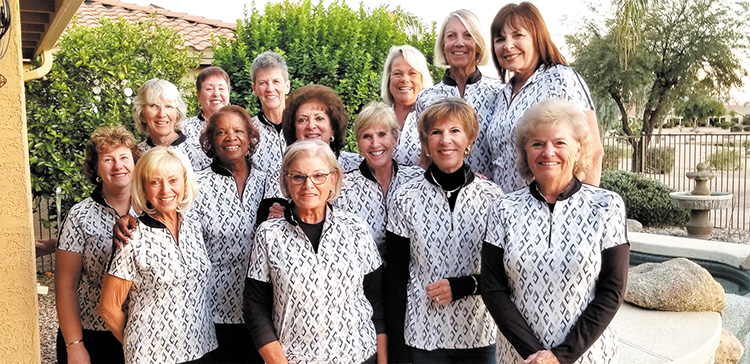 2019-20 Eagle’s Nest Cholla team—Back row (left to right): Claudia Tiger, Ellen Stergulz, Mary Falso, Liz Wenzler, Kathy Enegren, Peggy Steffan; Middle row: Barbara Rossi, Carolyn Suttles, Carolyn Apodaca, Michele Cattin; Front row: Debbie Sayre (captain), Chanca Morrell (co-captain), Teresa Christianson, Judy Hauser; Not pictured: Linda Krier, Joanne Pollock, and Nancy Fackelmann