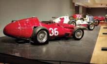 Some of the many race cars on display at the Phoenix Art Museum special exhibit, Legends of Speed