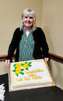 Kathy Bergman in honor of receiving Gold Life Master.