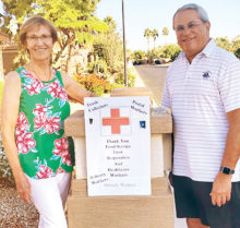 Pat Chernow, her husband Jim Laham, and their decorated mail box