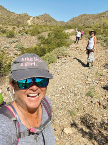 Ellen Enright, Lynn Banks, Karen Kattar, and Karen Weldon hiking at Skyline Regional Park