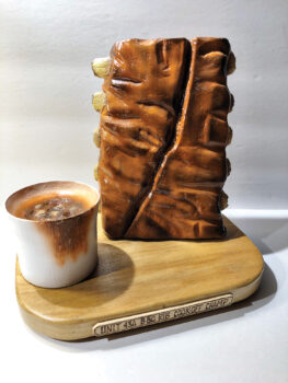 Lyle Chrisman carved the “The Unit 43A B-BQ Rib Cook-Off Champ” award. Lyle airbrushed the ribs and sauce bowl.