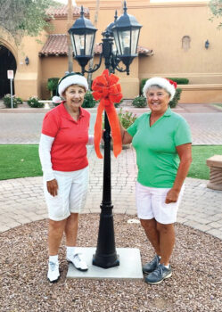 Co-chairs Sue White and Lynn Grice for the Red and Green Tournament!