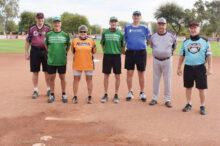 2020 board members (left to right): Treasurer Tom Bose, Director of Field Maintenance Jan Hangen, President Dawn Hangen, Director of Marketing Tom Bachmann, Secretary Fred Dresser, Director of League Personnel Doug Wainwright, and Vice President Derry Davison