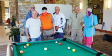 Billiard Club members Gino, Rene, Blair, Brian, Marv, and Lynn posing after a successful 8-ball rematch at Vistancia on Nov. 12.