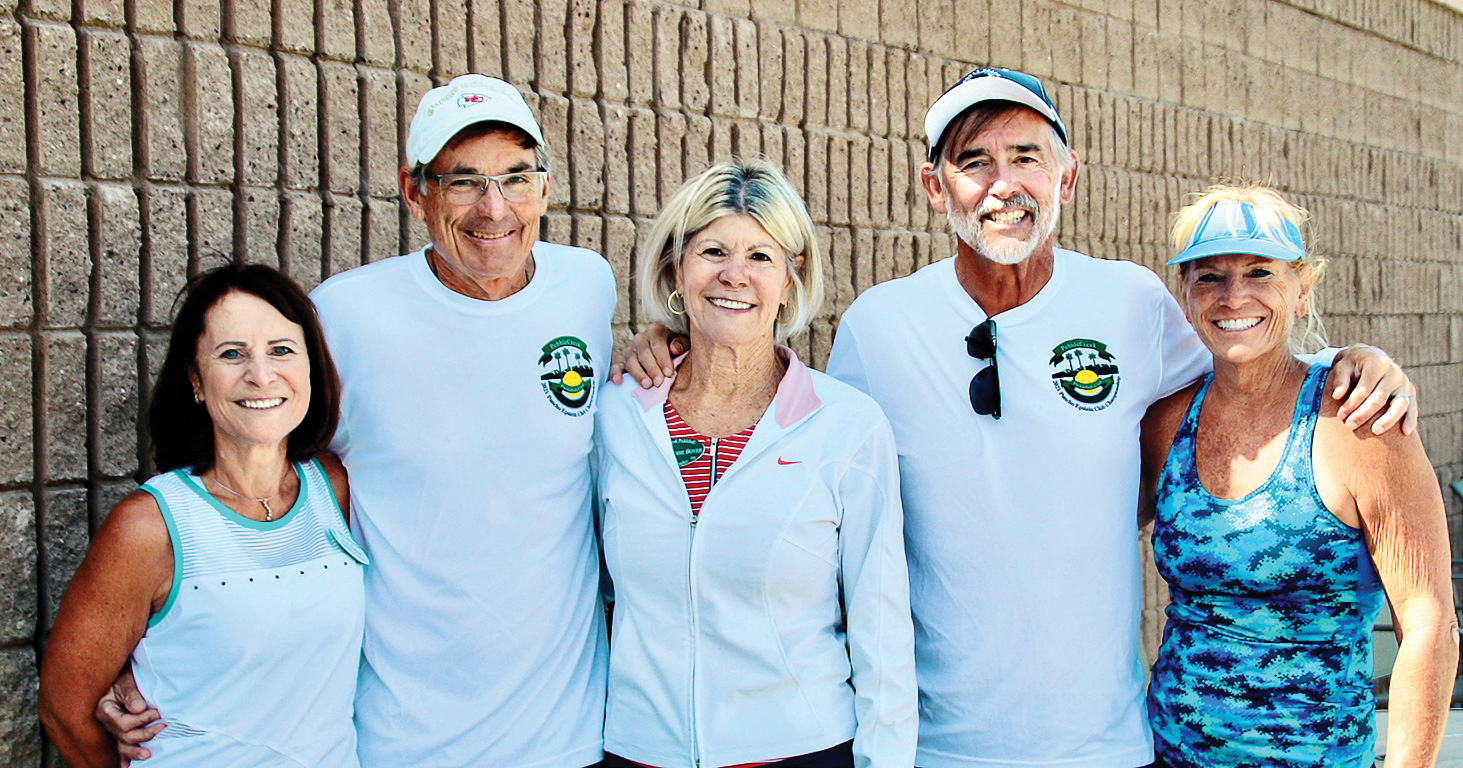 2020-21 PebbleCreek Pickleball Club board members (left to right): Judy Parker, Wade Johnson, Melodie Boyer, Jim Barbe, and Robin Weaver